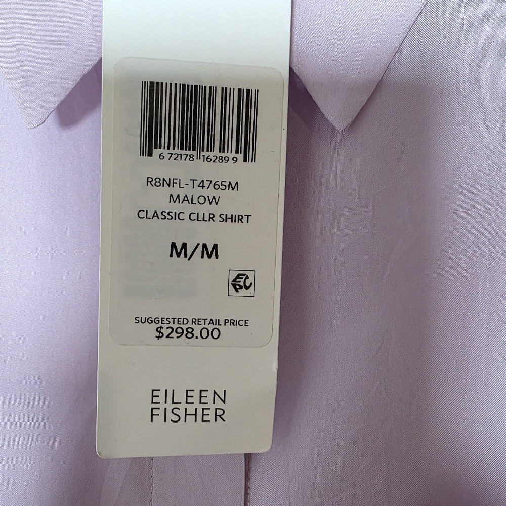 NWT Eileen Fisher Light Purple Lilac Silk Button Up Blouse Medium - Picture 2 of 7